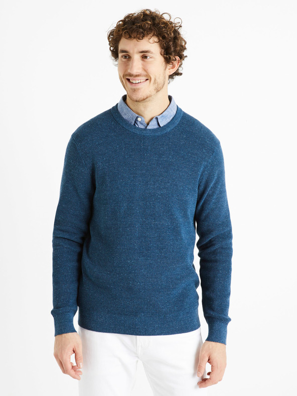 Celio Petrolejový pánský basic svetr Celio Degrain