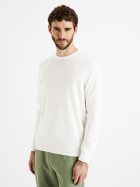 Celio Krémový pánský basic svetr Celio Decoton