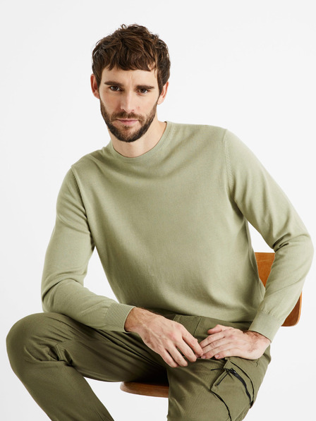 Celio Světle zelený pánský basic svetr Celio Decoton