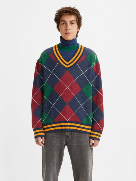 Levi's® Zeleno-modrý pánský svetr Levi's® Stay Loose Vneck Sweater Athle