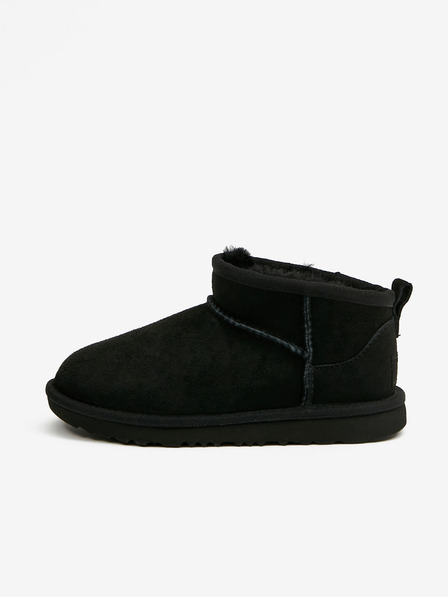 UGG Černé holčičí kotníkové kožené sněhule UGG Classic Ultra Mini