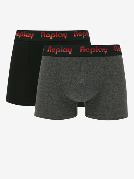 Replay Sada dvou pánských boxerek v černé a tmavě šedé barvě Replay