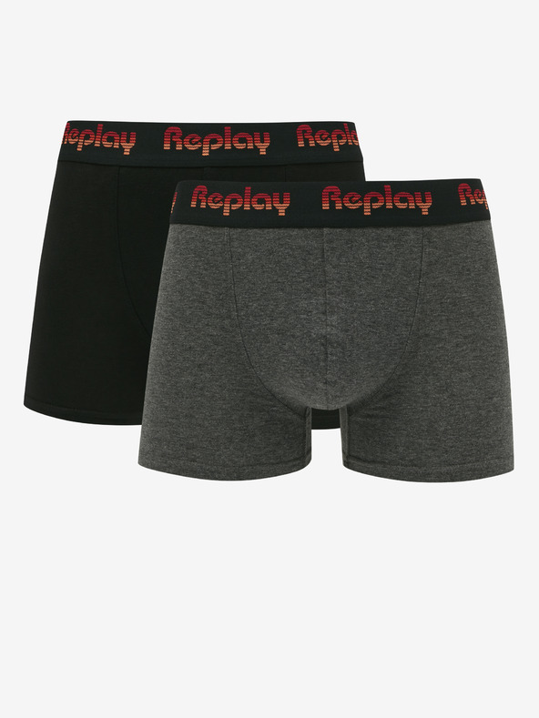 Replay Sada dvou pánských boxerek v černé a tmavě šedé barvě Replay