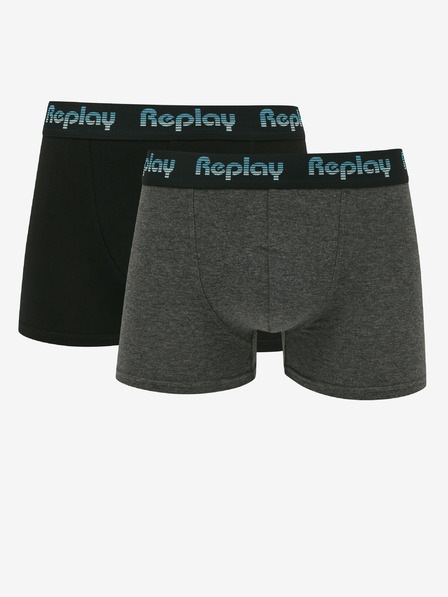 Replay Sada dvou pánských boxerek v černé a tmavě šedé barvě Replay