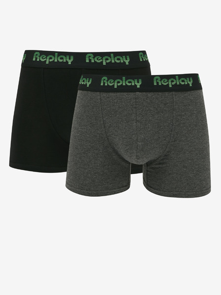 Replay Sada dvou pánských boxerek v černé a tmavě šedé barvě Replay