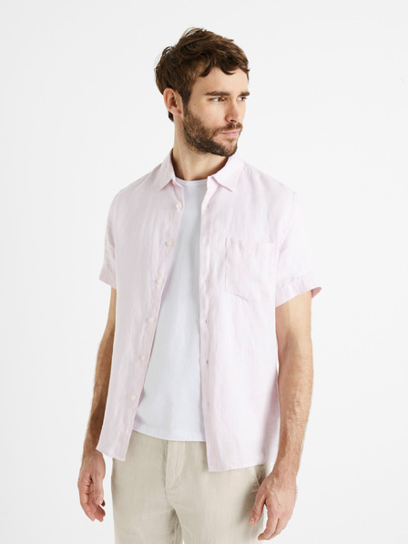 Celio Světle růžová pánská lněná košile Celio Damarlin