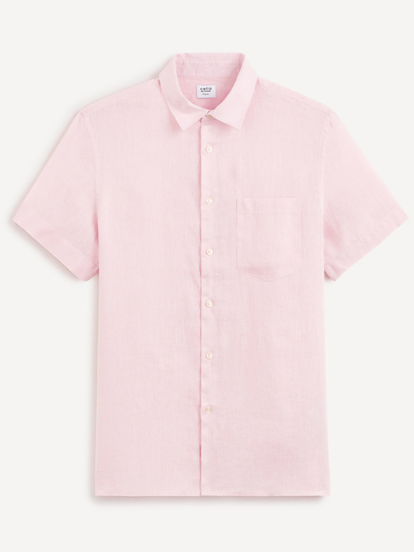 Celio Světle růžová pánská lněná košile Celio Damarlin