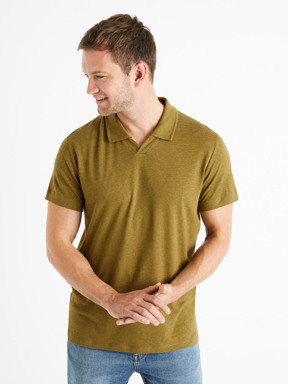 Celio Khaki pánské basic polo tričko Celio Deolive