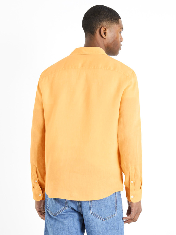 Celio Oranžová pánská lněná košile Celio Daflix