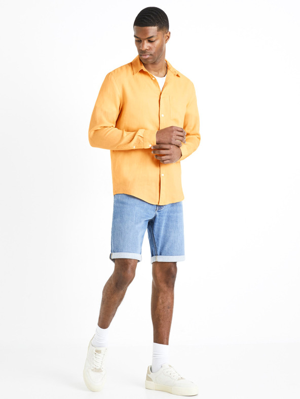Celio Oranžová pánská lněná košile Celio Daflix