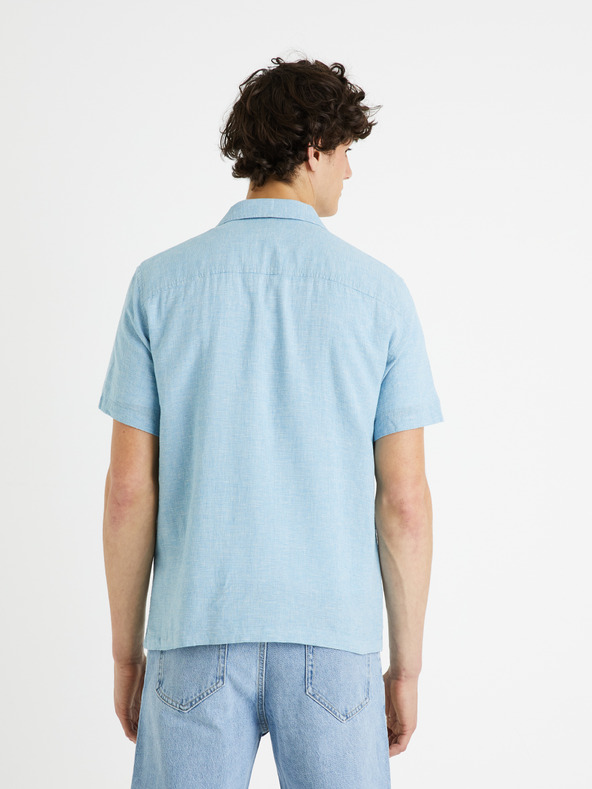 Celio Světle modrá pánská lněná košile Celio Fatext