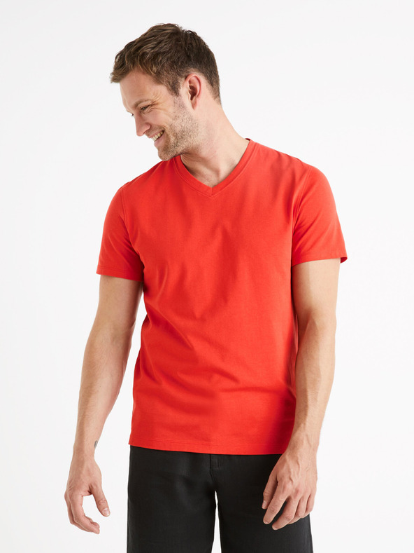 Celio Červené pánské basic tričko Celio Debasev