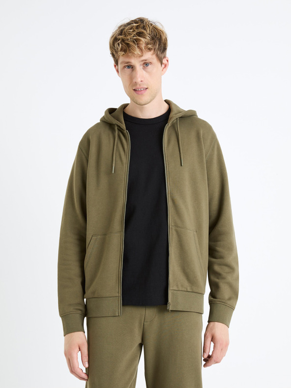 Celio Khaki pánská mikina s kapucí Celio Fethree