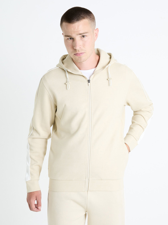 Celio Béžová pánská mikina s kapucí Celio Fefada