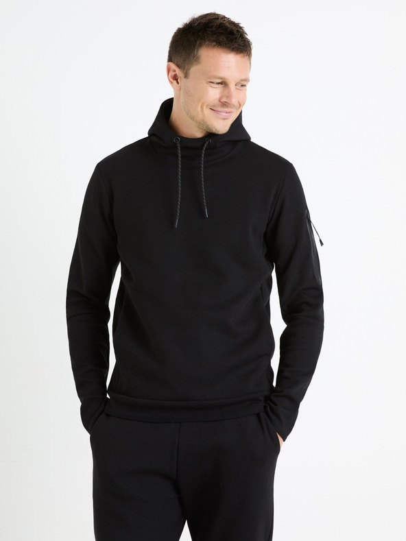 Celio Černá pánská mikina s kapucí Celio Feyokehood