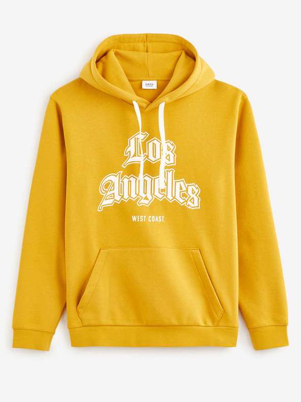 Celio Hořčicová pánská mikina s kapucí Celio Fecago