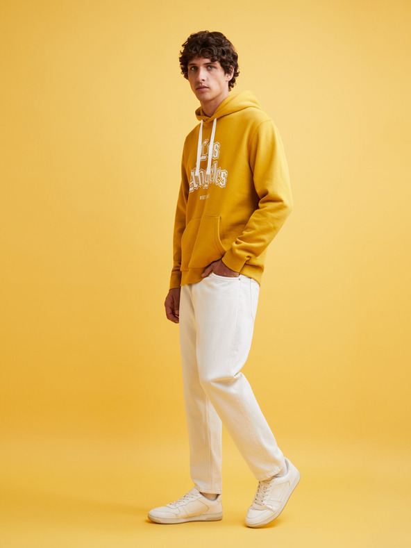 Celio Hořčicová pánská mikina s kapucí Celio Fecago