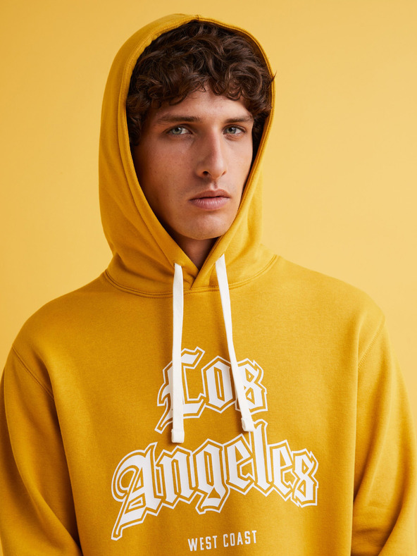 Celio Hořčicová pánská mikina s kapucí Celio Fecago