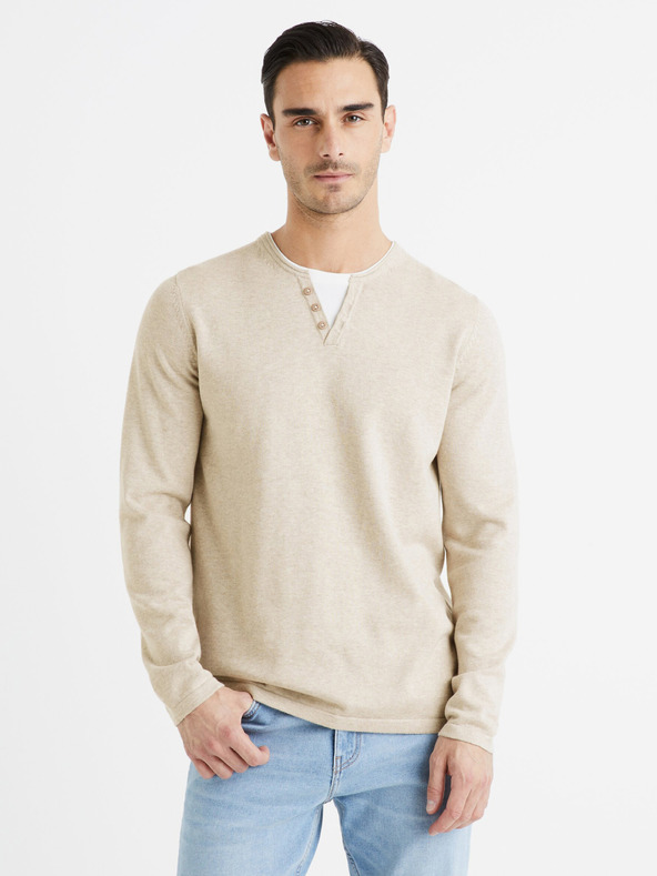 Celio Béžový pánský svetr Celio Felano