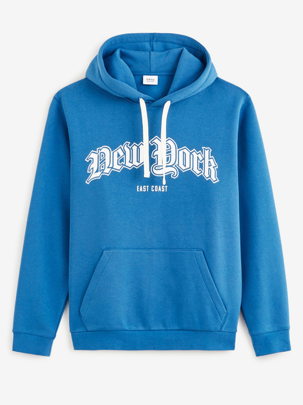 Celio Modrá pánská mikina s kapucí Celio Fecago