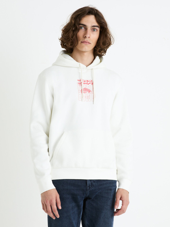 Celio Krémová pánská mikina s kapucí Celio Fejabowl