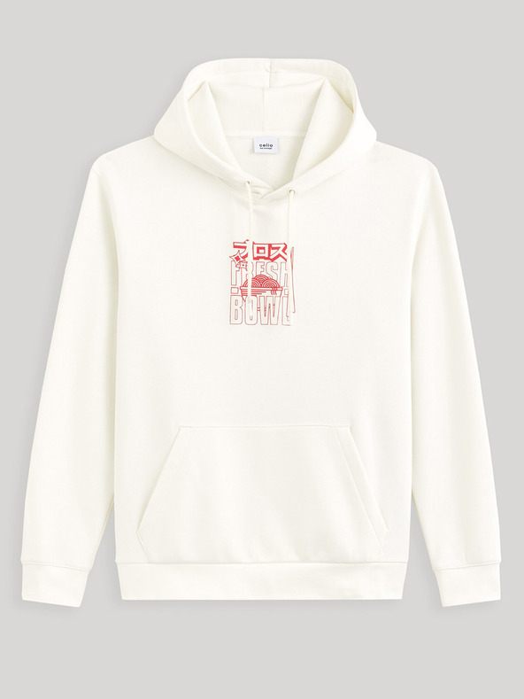 Celio Krémová pánská mikina s kapucí Celio Fejabowl