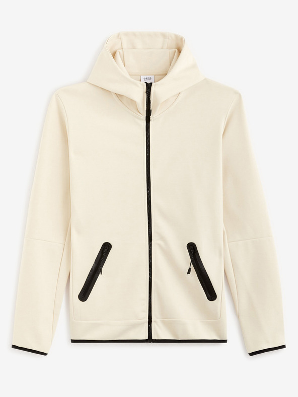 Celio Krémová pánská mikina s kapucí Celio Fenewyoke