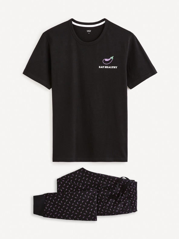 Celio Černé pánské vzorované pyžamo Celio Fipyauber