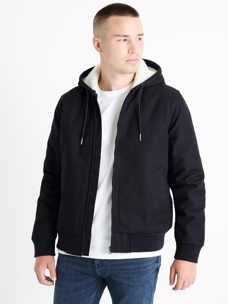 Celio Tmavě modrá pánská bunda s umělým kožíškem Celio Fuhoodie