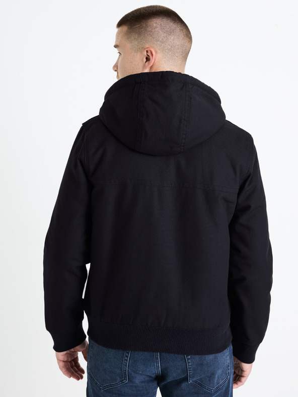 Celio Tmavě modrá pánská bunda s umělým kožíškem Celio Fuhoodie