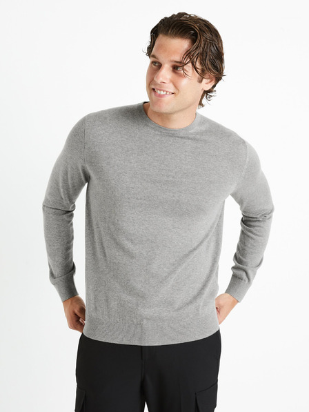 Celio Světle šedý pánský basic svetr Celio Decotonv