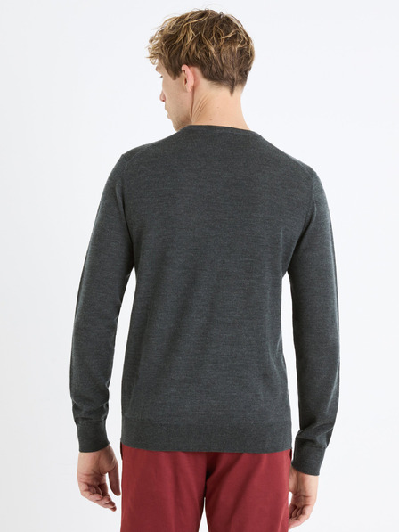 Celio Tmavě šedý pánský vlněný svetr Celio Semeriv