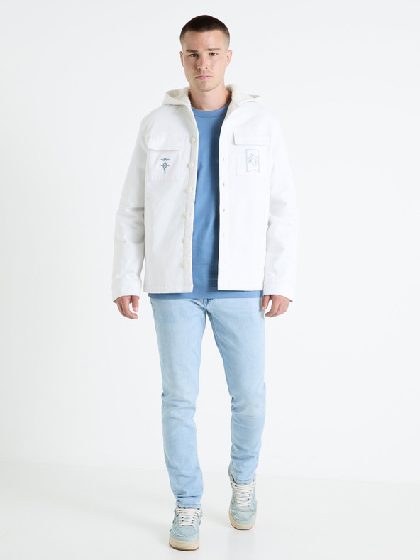 Celio Bílá pánská zimní bunda s umělým kožíškem Celio Fullmetal Alchemist