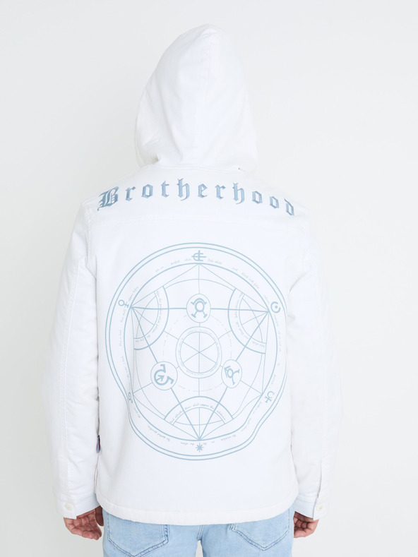 Celio Bílá pánská zimní bunda s umělým kožíškem Celio Fullmetal Alchemist