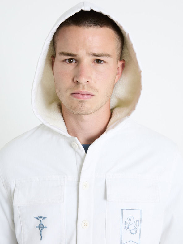 Celio Bílá pánská zimní bunda s umělým kožíškem Celio Fullmetal Alchemist