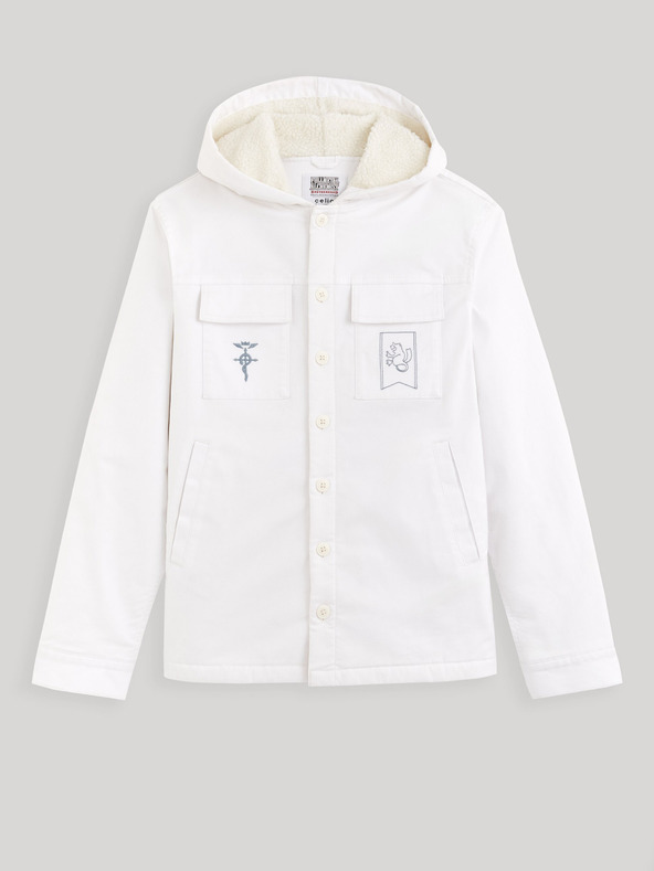 Celio Bílá pánská zimní bunda s umělým kožíškem Celio Fullmetal Alchemist
