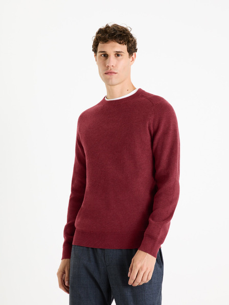 Celio Vínový pánský basic svetr Celio Femoon