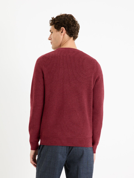 Celio Vínový pánský basic svetr Celio Femoon
