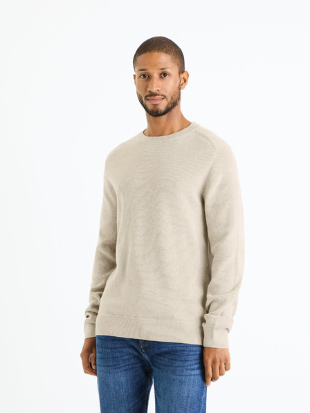 Celio Béžový pánský basic svetr Celio Femoon