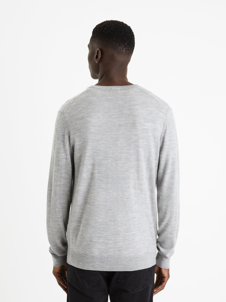 Celio Šedý pánský basic svetr z merino vlny Celio Semeriv