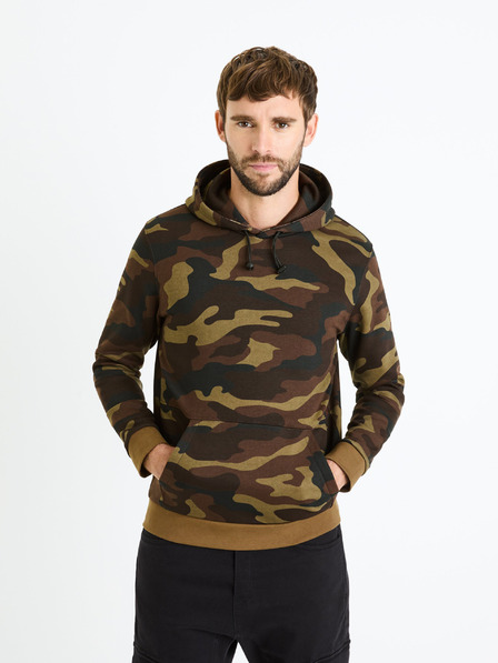 Celio Zeleno-hnědá pánská army mikina s kapucí Celio Felastmin
