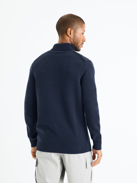 Celio Tmavě modrý pánský basic svetr s rolákem Celio Febasico