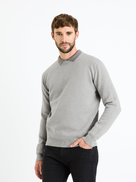 Celio Šedý pánský basic svetr Celio Beclo