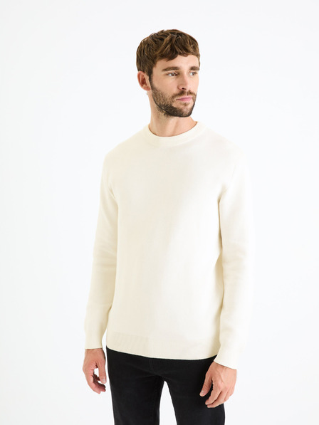 Celio Krémový pánský basic svetr Celio Beclo