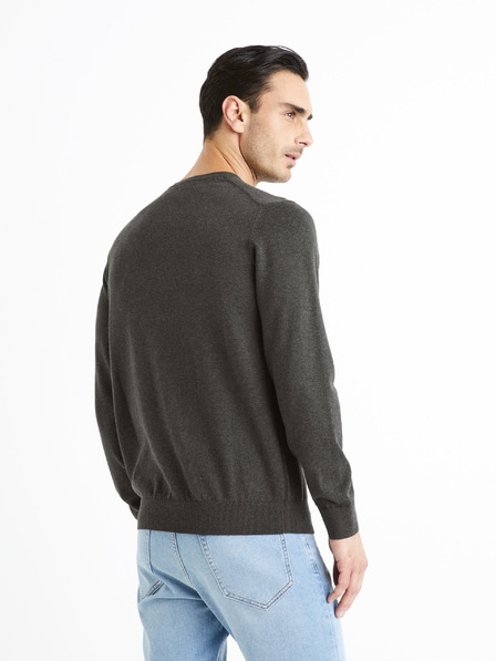 Celio Tmavě šedý pánský basic svetr Celio Decotonv