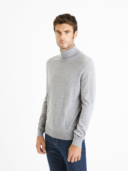 Celio Světle šedý pánský basic svetr s rolákem Celio Menos