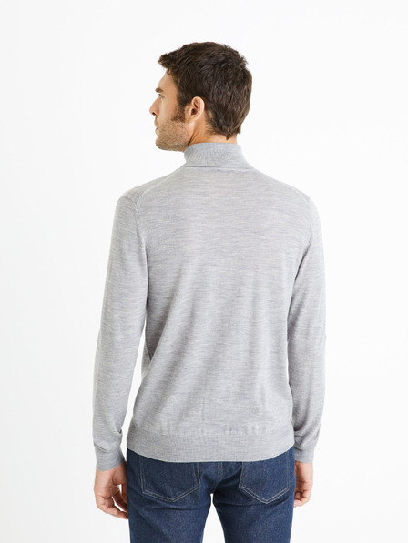 Celio Světle šedý pánský basic svetr s rolákem Celio Menos
