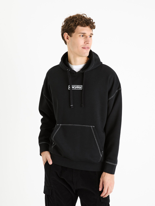 Celio Černá pánská mikina s kapucí Celio Festitcho
