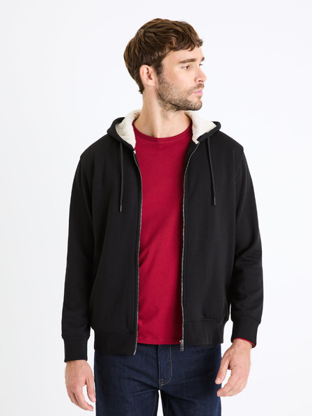 Celio Černá pánská zateplená mikina na zip s kapucí Celio Fesherpax