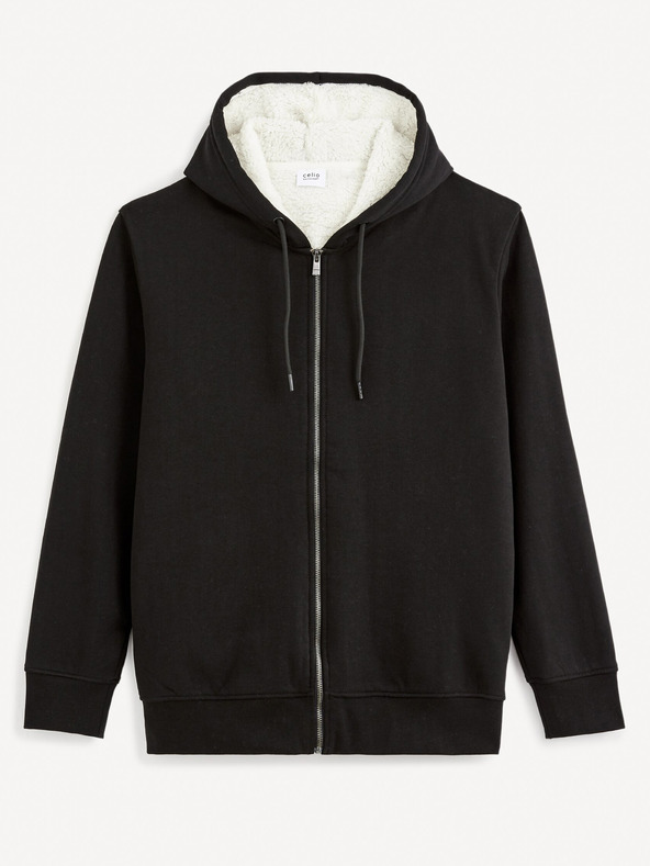 Celio Černá pánská zateplená mikina na zip s kapucí Celio Fesherpax